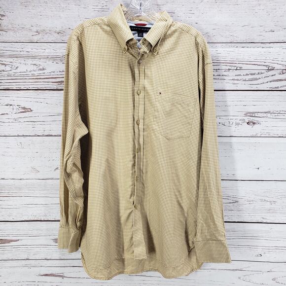 Tommy Hilfiger Men's Brown Button Down Shirt 100% Cotton Size L - Picture 1 of 10
